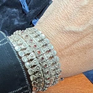 Konstantino Garnet and Sterling Silver Heavy Thick Bracelet